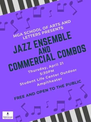 Jazz Ensemble and Commercial Combos concert flyer.